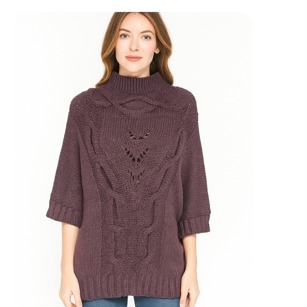 Anthropologie Guinevere Womens Purple High Neck Chunky Knit Cozy Fall/ Sweater M